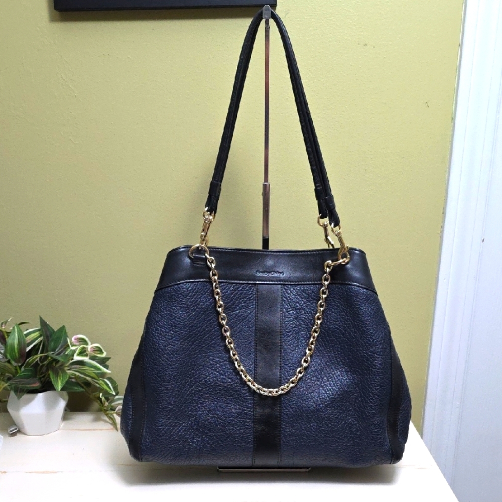See By Chloe | Navy Blue with Black Shoulder Bag with Gold Hardware